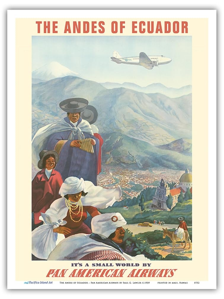 Pacifica Island Art The Andes of Ecuador - South America - Pan American Airways (PAA) - Vintage Airline Travel Poster by Paul George Lawler c.1939 - Master Art Print (Unframed) 9in x 12in - Image 1